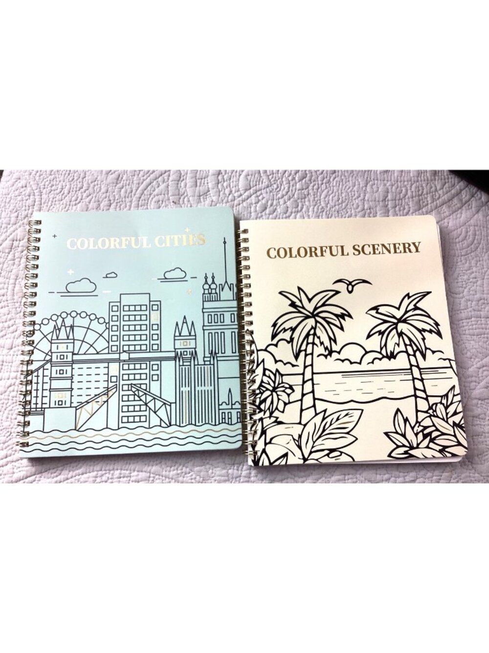 Colorful Cities & Scenery Coloring Books*2 Set*Spiral Bound*Iconic* Scenes*NEW